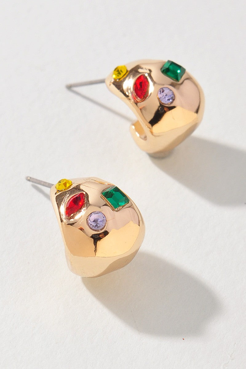 Rhinestone Ball Bead Earrings- Gold