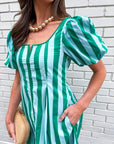 Boardwalk Babe Mini Dress-Green/Mint