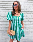 Boardwalk Babe Mini Dress-Green/Mint