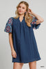 Pure Vida Embroidered Dress- Navy