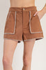 Whipstitch Detailed Shorts- Cinnamon