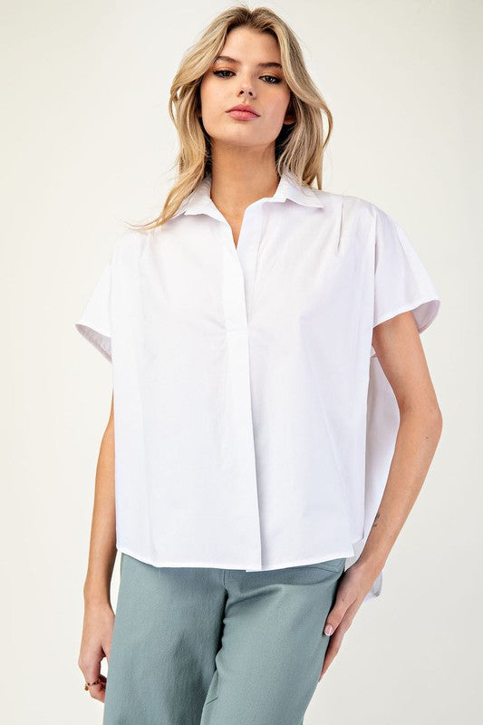 Super Solid Collared Top- Off White