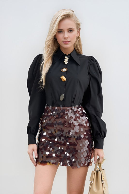 Glam Holiday Sequin Mini Skirt-Chocolate