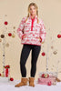Christmas Toile Printed Quilted Jacket-Red