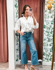 Chalet Button Down Top-White