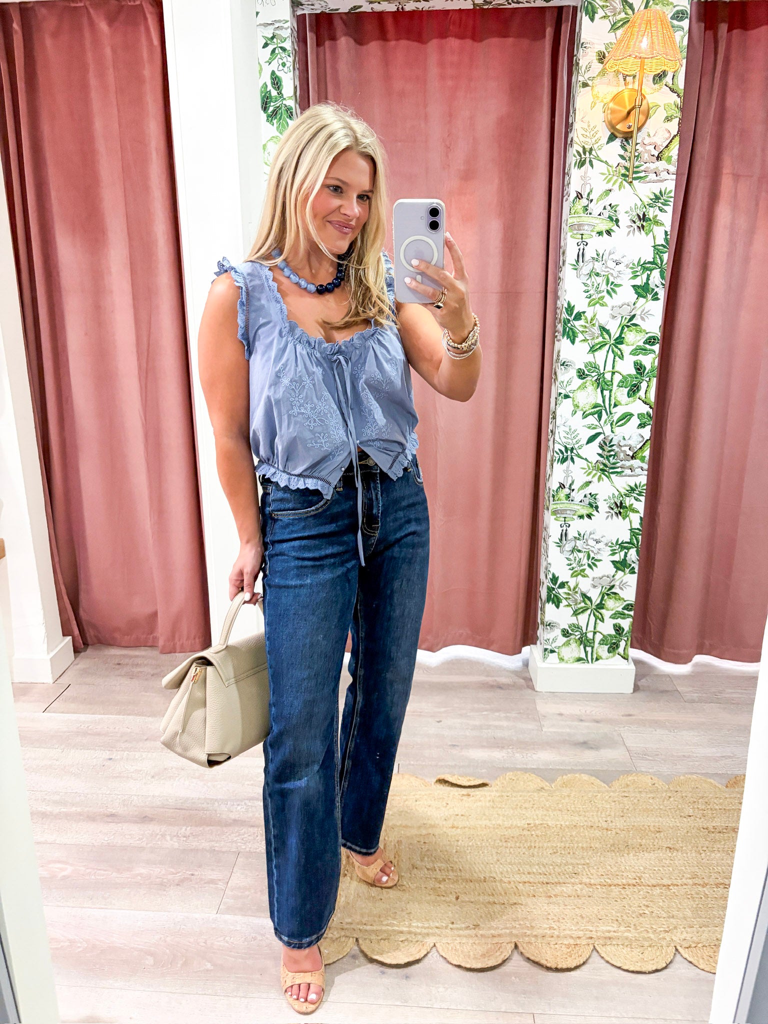 Vintage Grace Embroidered Top-Dusty Blue