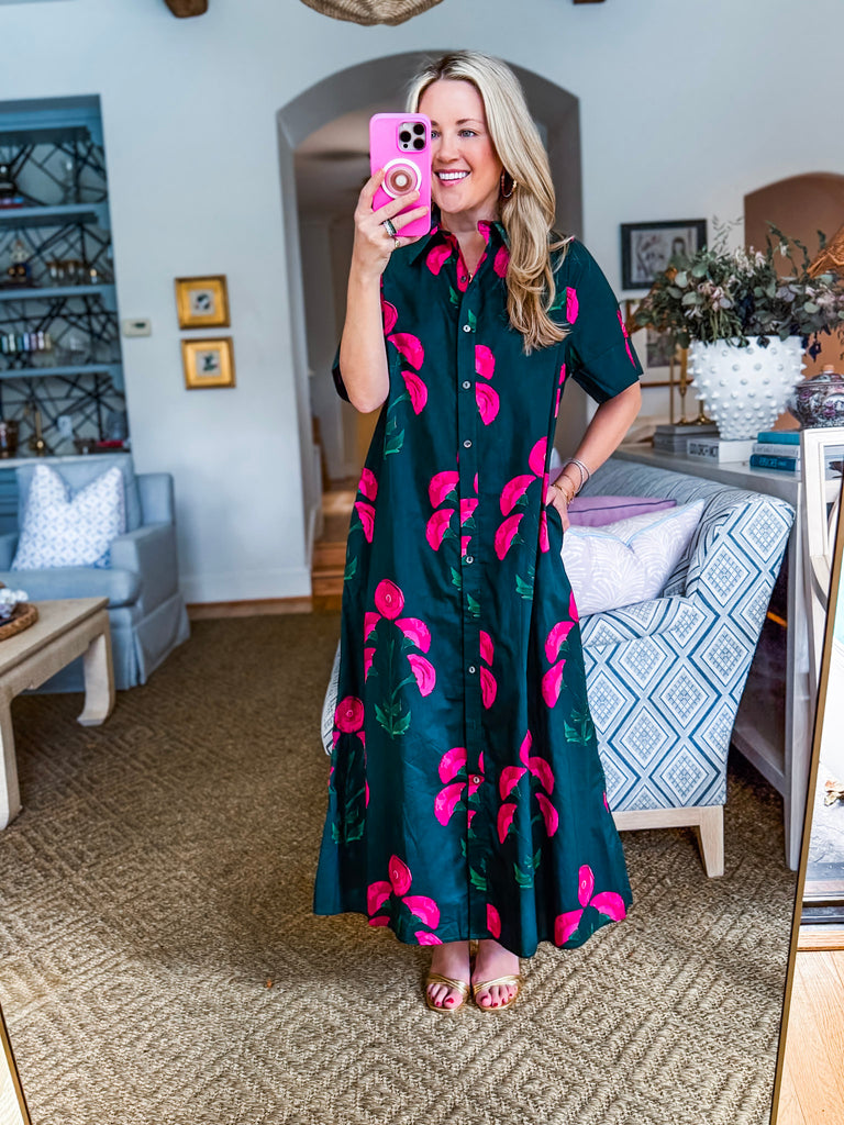 Brownstone Bliss Floral Midi Dress-Green