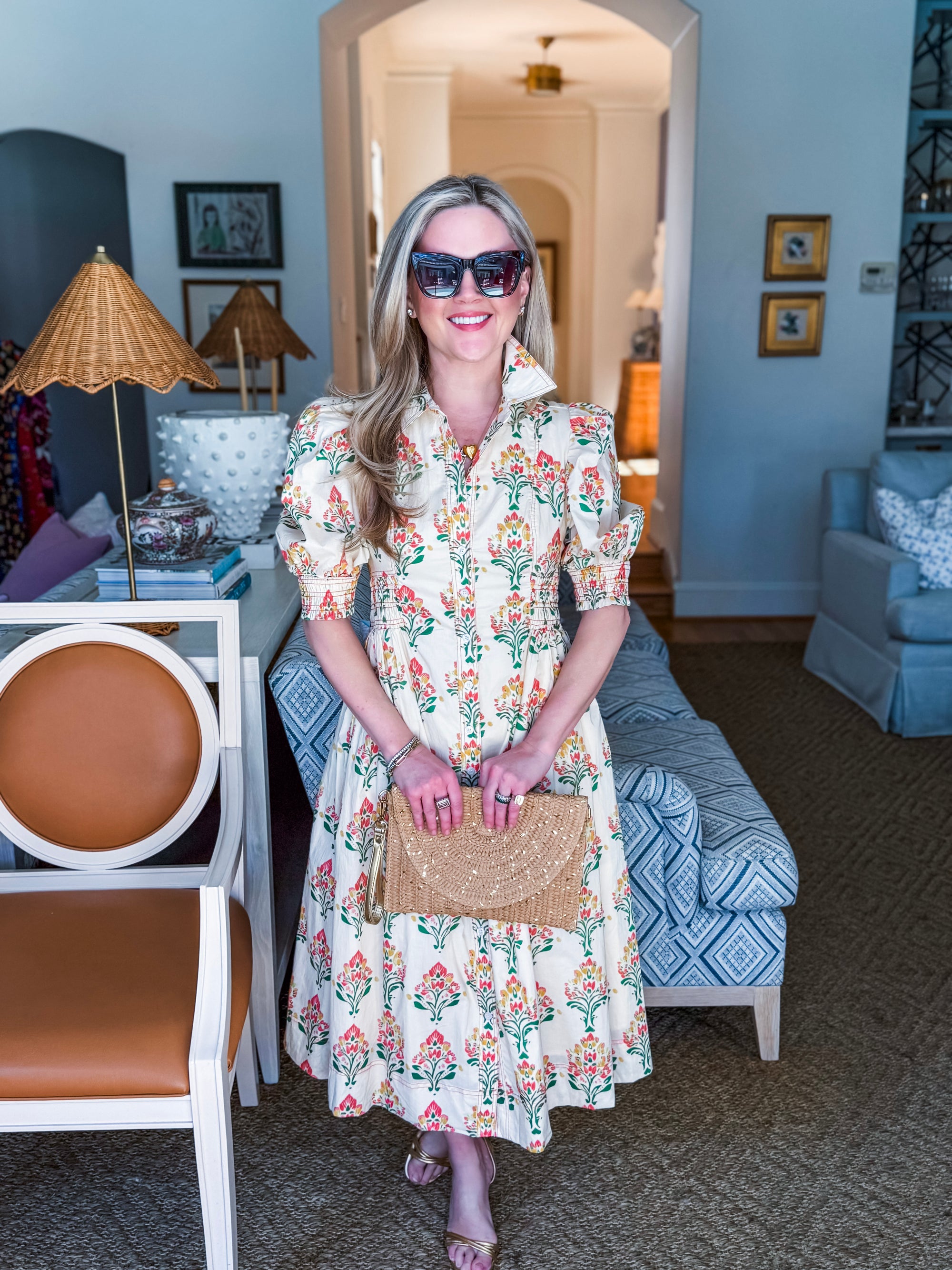 Wildflower Grace Midi Shirt Dress-Cream