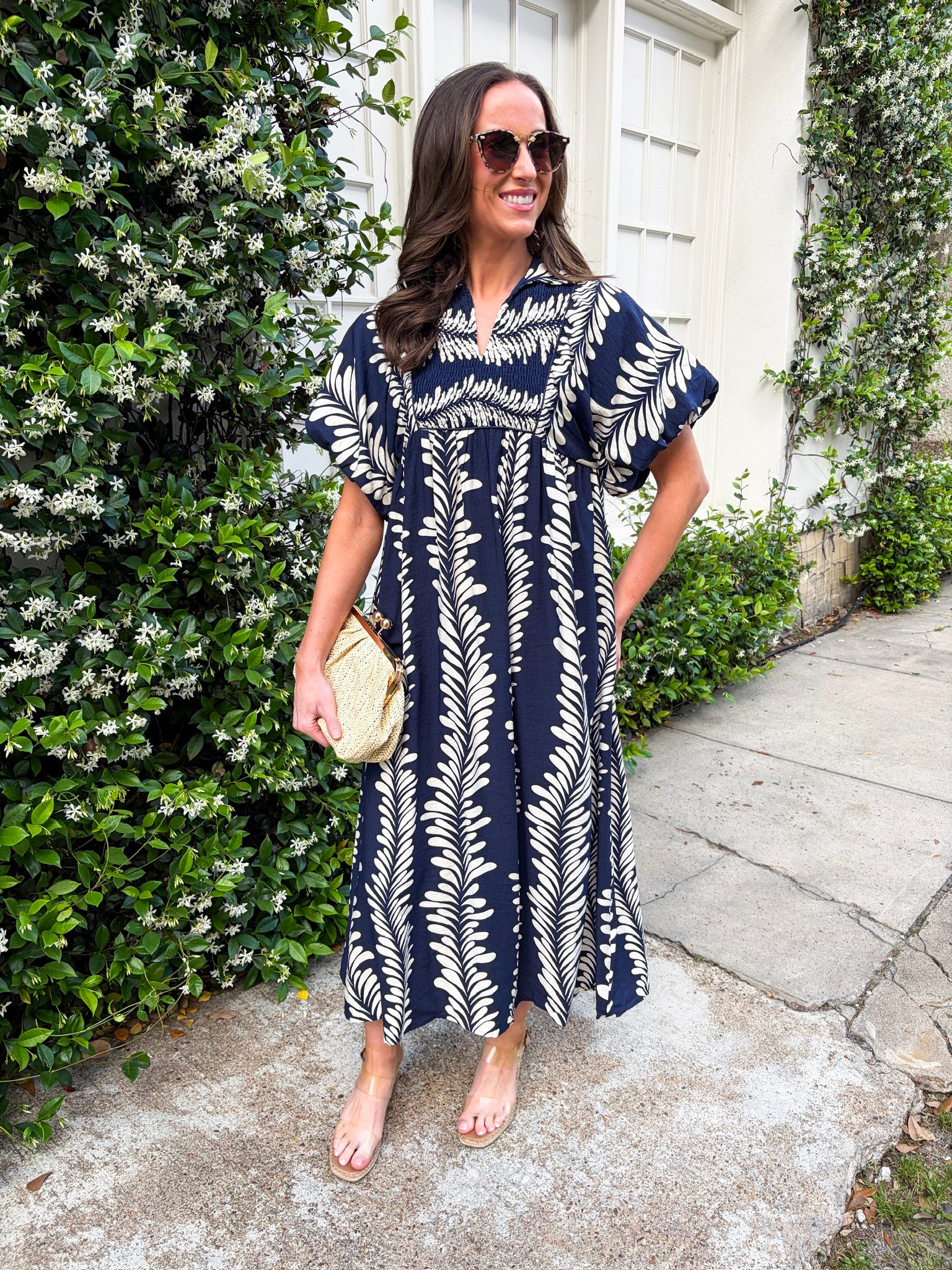 Sunkissed Glow Midi Dress- Navy/Cream – Pomp & Circumstance Boutique by Marie Earthman