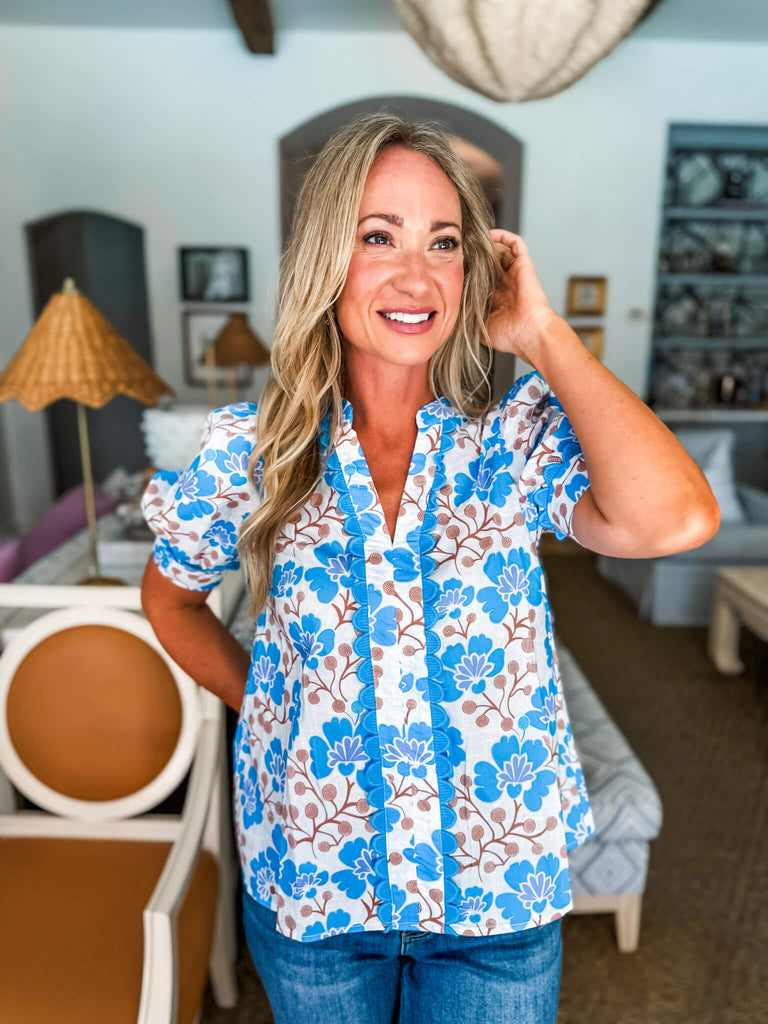 Blue China Floral Top