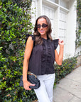 Blissful Wind Button Down Top-Black
