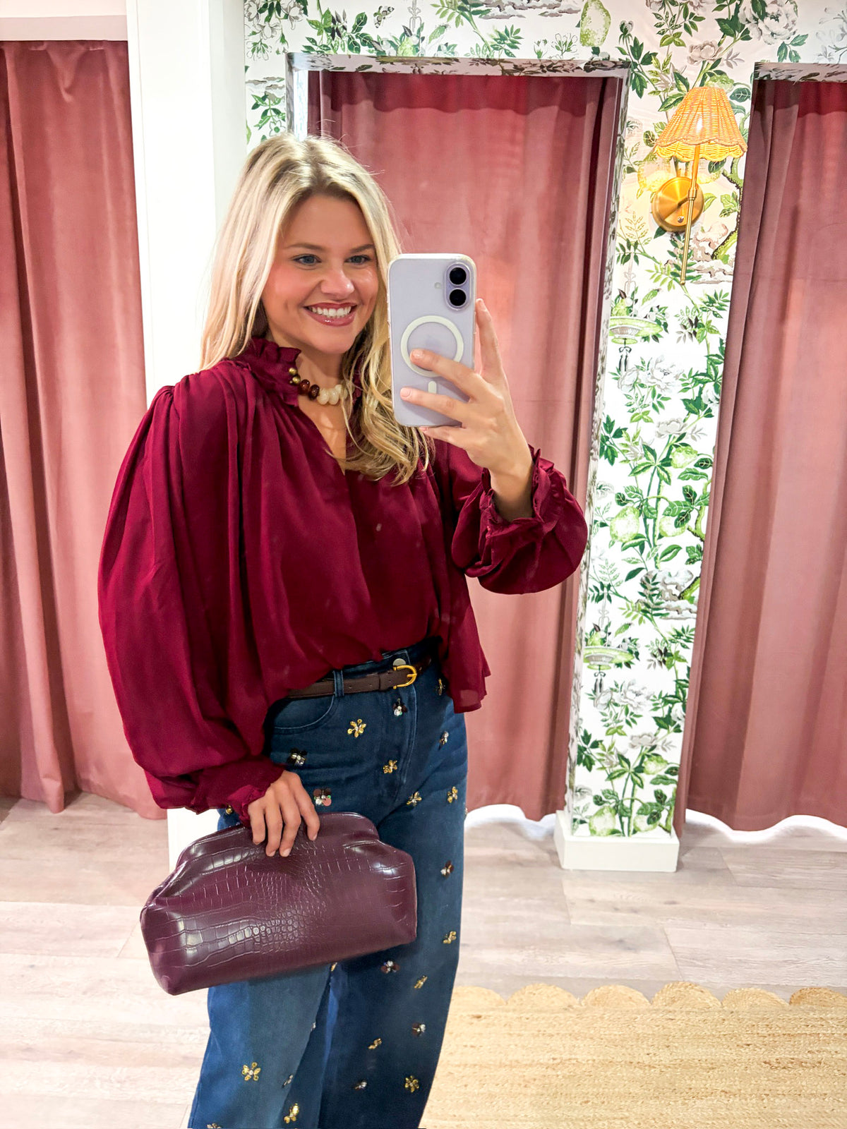 Francesca Puff Sleeve Top-Burgundy