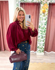 Francesca Puff Sleeve Top-Burgundy