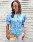 Embroidered Dream Top-Blue