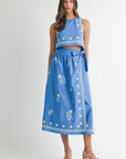 Favorite View Embroidered Skirt Set-Blue