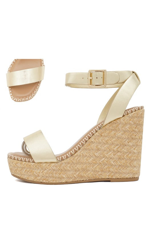 Ankle Strap Platform Wedges-Gold