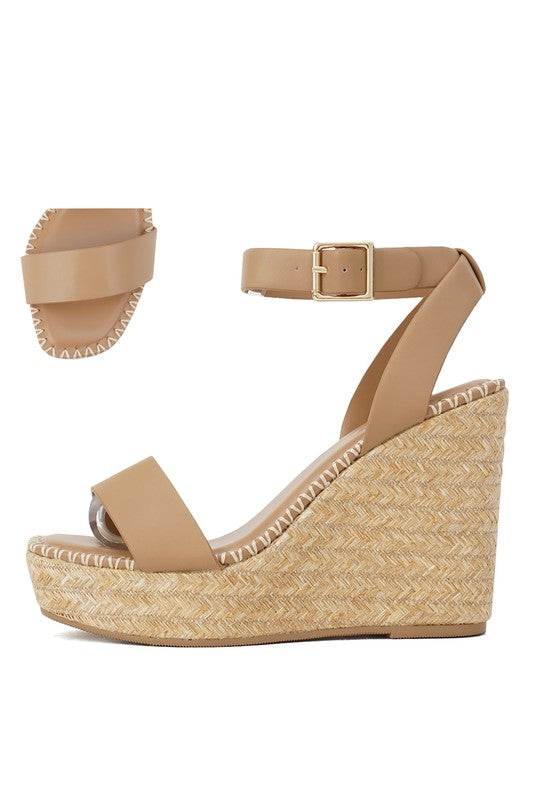 Ankle Strap Platform Wedges-Natural