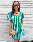 Boardwalk Babe Mini Dress-Green/Mint