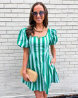 Boardwalk Babe Mini Dress-Green/Mint