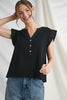 Ruffled Cap Sleeve Top-Black
