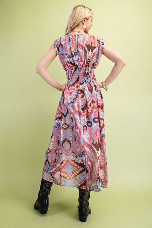 Sedonia Sunset Midi Dress-Pink/Blue