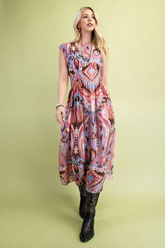 Sedonia Sunset Midi Dress-Pink/Blue