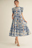 Villa Charm Floral Midi Dress-Blue