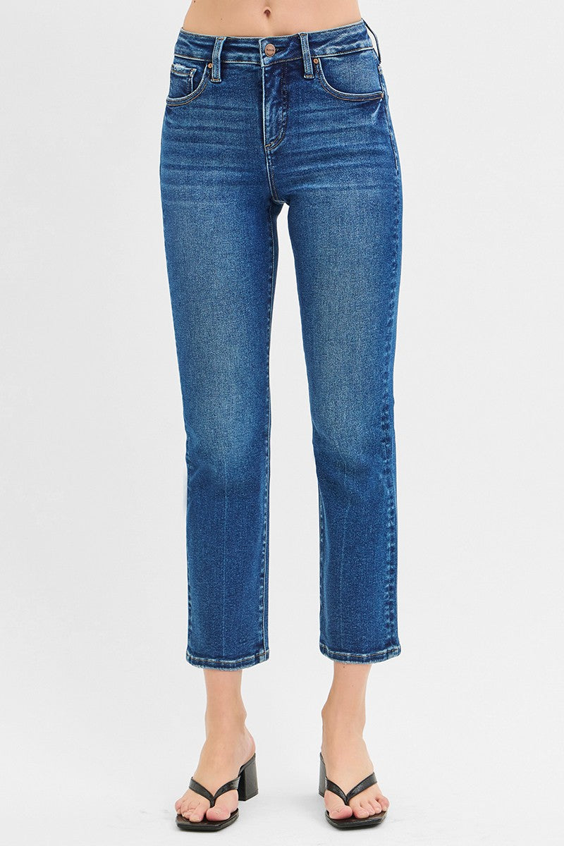 Right Fit Cropped Straight Jeans-Dark