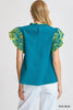 La Viva Embroidered Top-Teal Blue