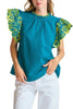 La Viva Embroidered Top-Teal Blue
