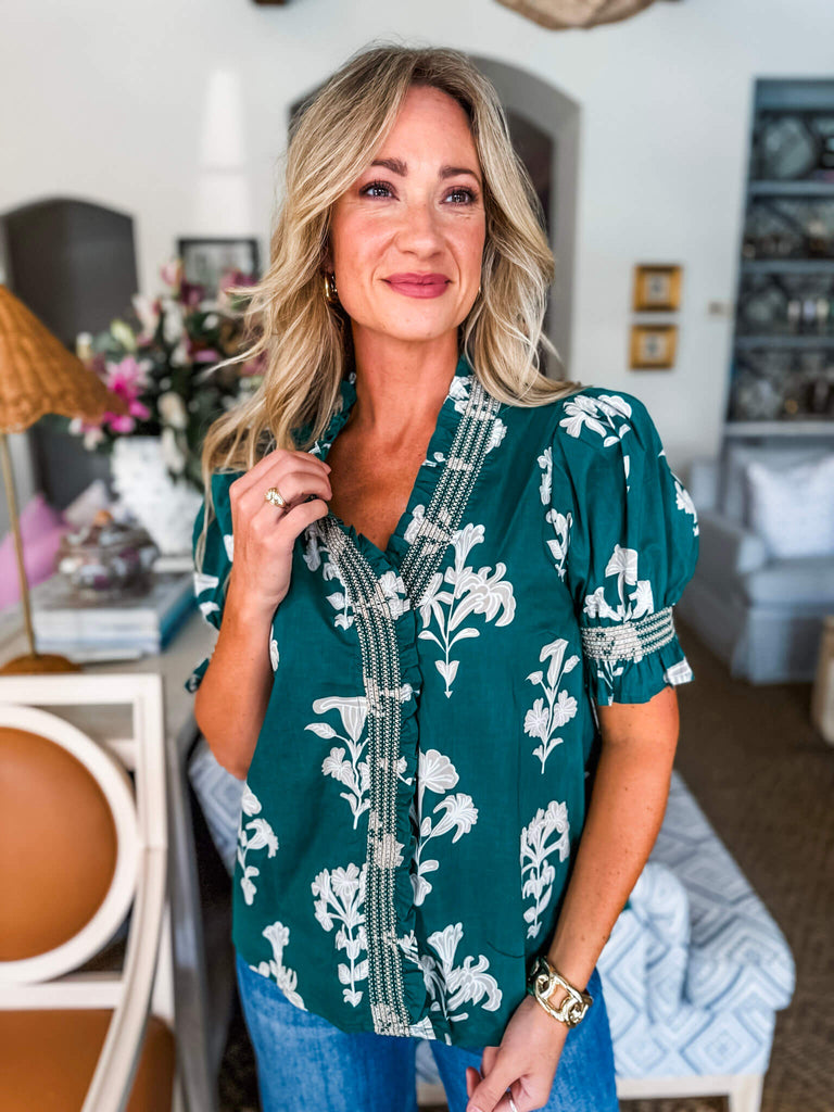 Greenhouse Florals Print Top-Green