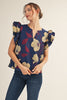 Renaissance Love Jacquard Top-Navy/Mustard