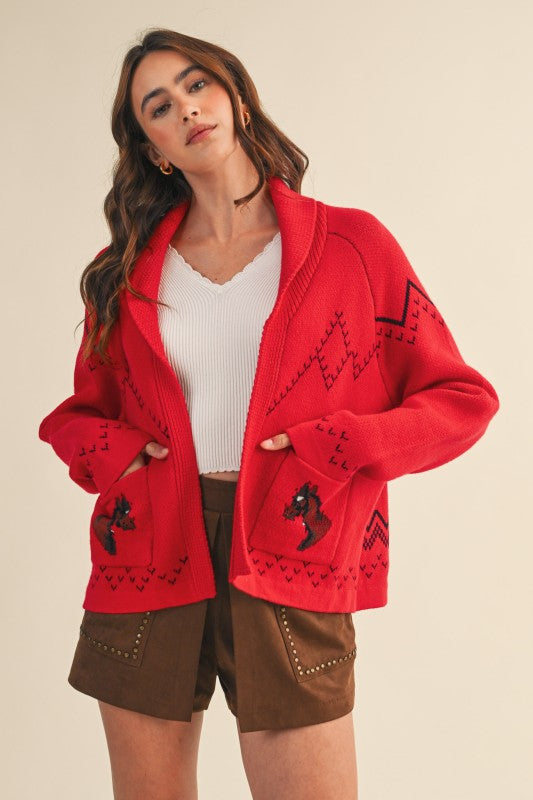 Horse Knit Sweater-Red