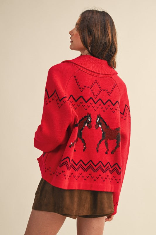Horse Knit Sweater-Red