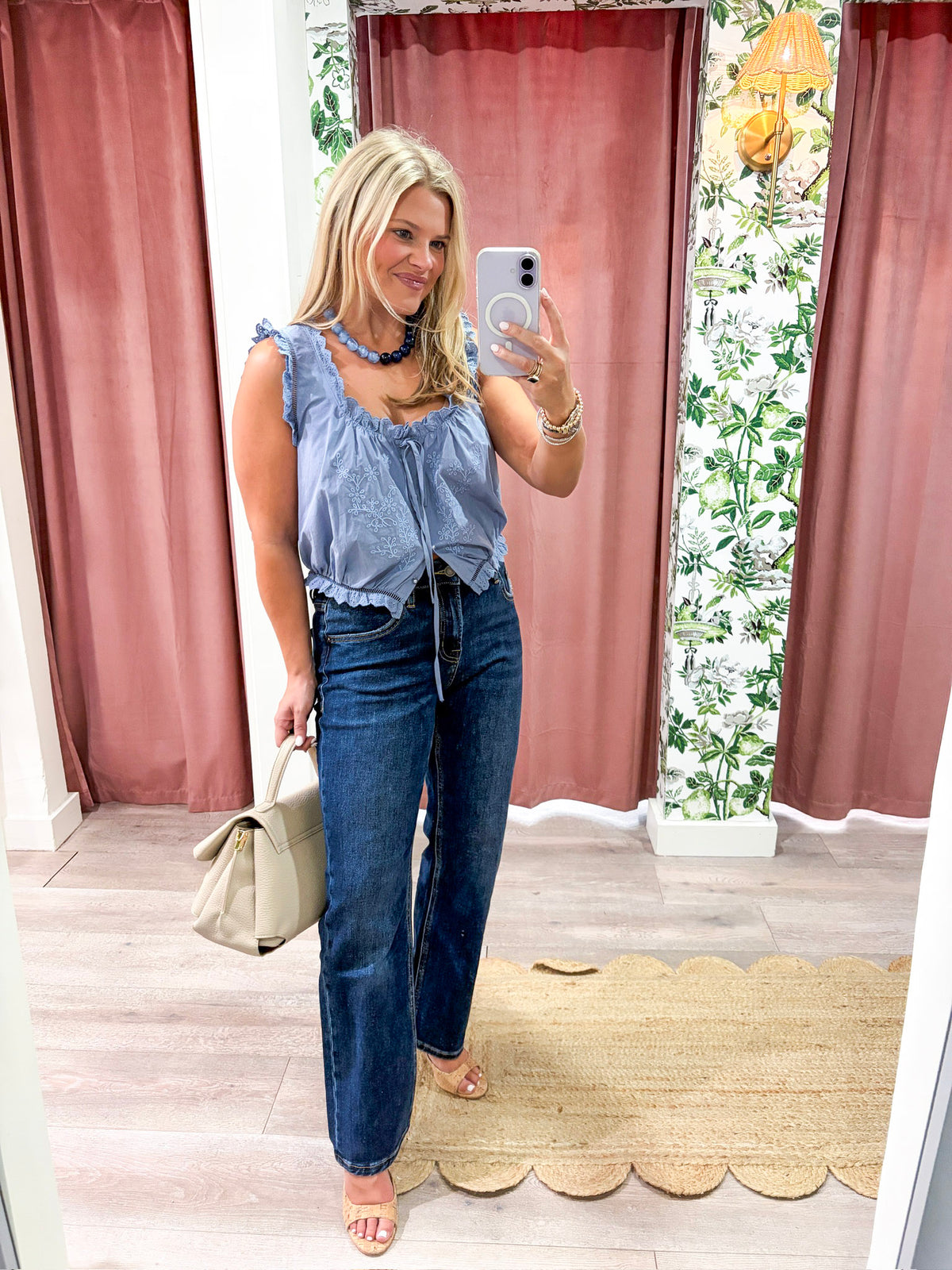 Vintage Grace Embroidered Top-Dusty Blue