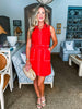 Bonjour Babe Collar Dress-Red