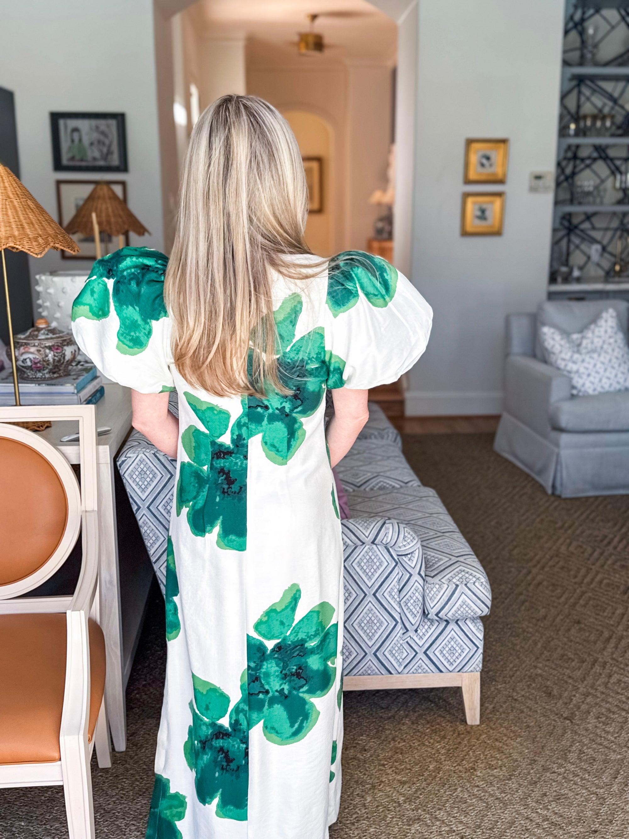 PREORDER: Camellia Puff-Sleeve Maxi Dress-Kelly Green