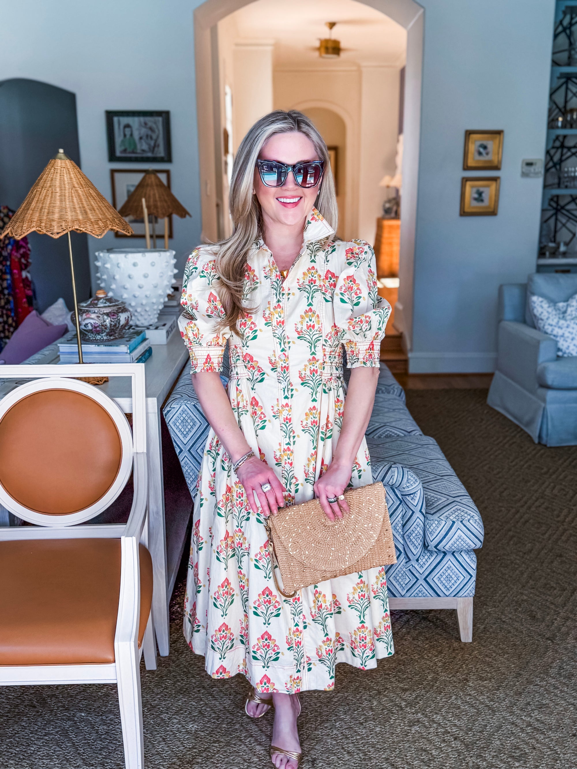 Wildflower Grace Midi Shirt Dress-Cream