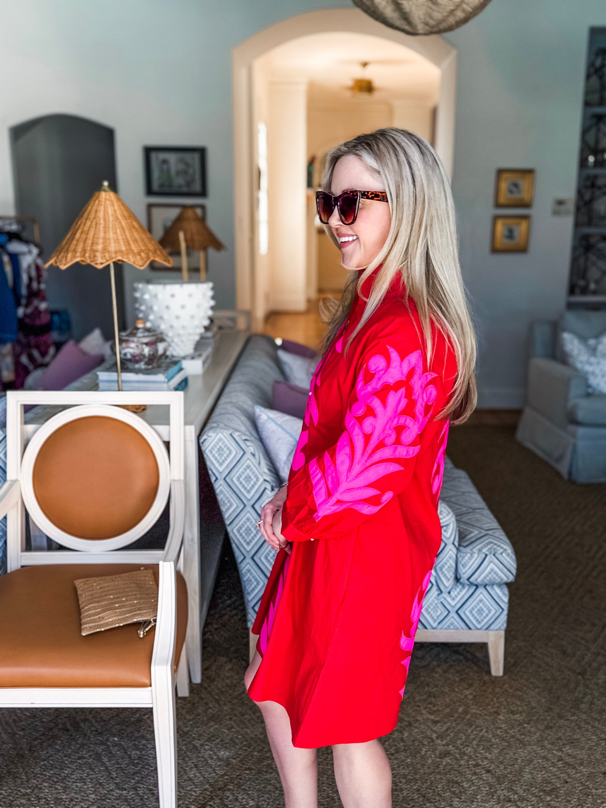 Isla Floral Baroque Dress-Red