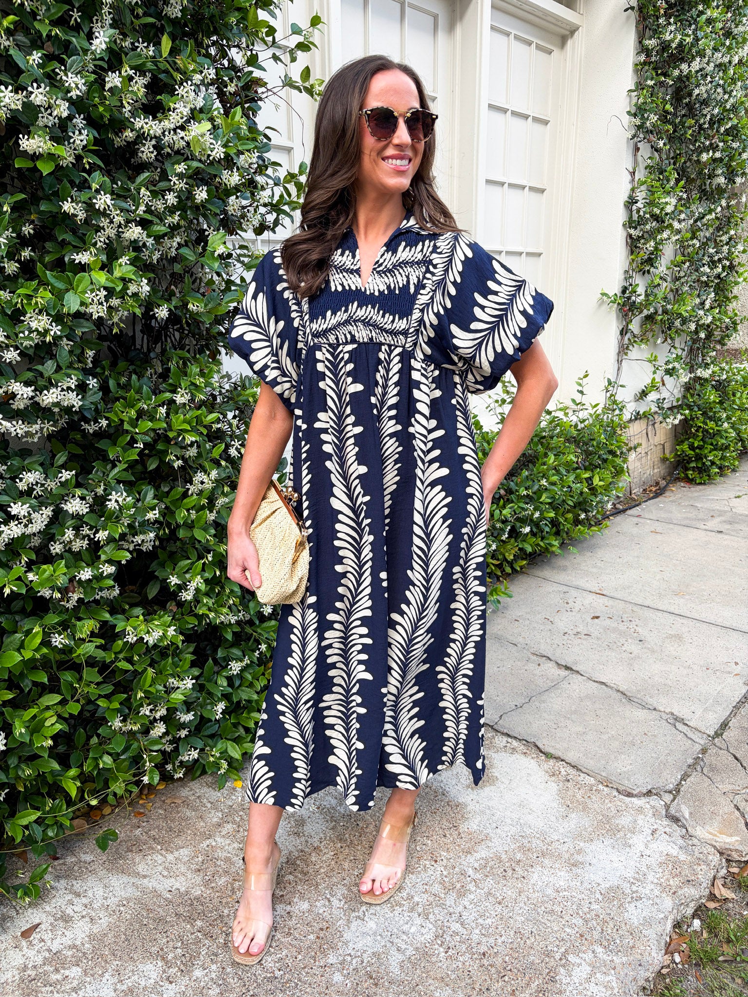Sunkissed Glow Midi Dress- Navy/Cream