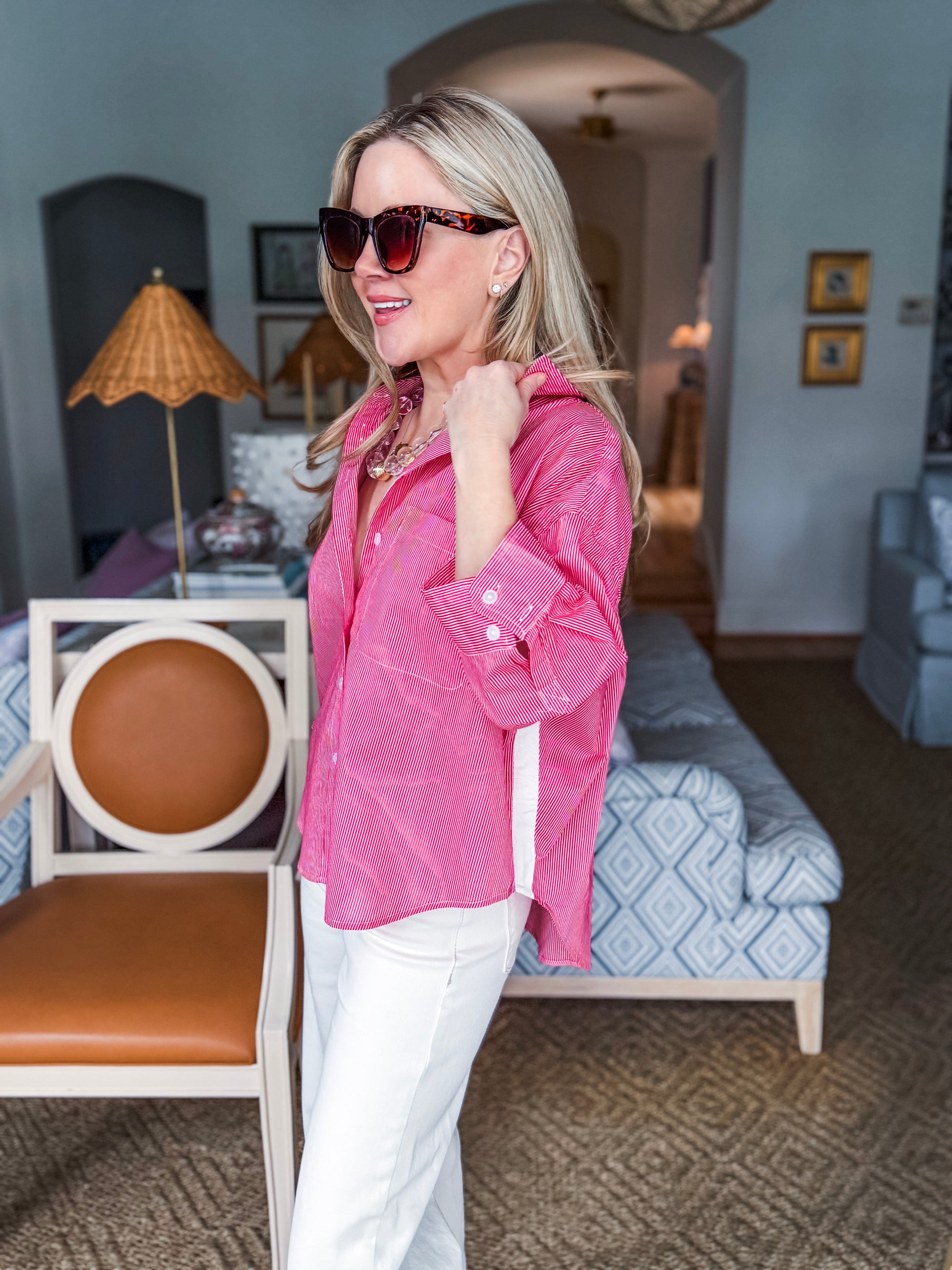 The Bellemar Striped Top- Red