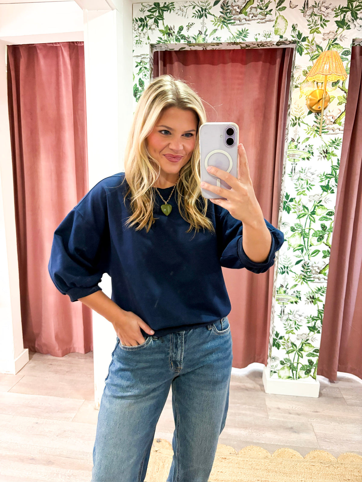 Eleanor Bubble Sleeve Sweatshirt-Navy
