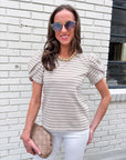 Sunny Stripe Puff Sleeve Top-Beige