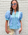 Embroidered Dream Top-Blue