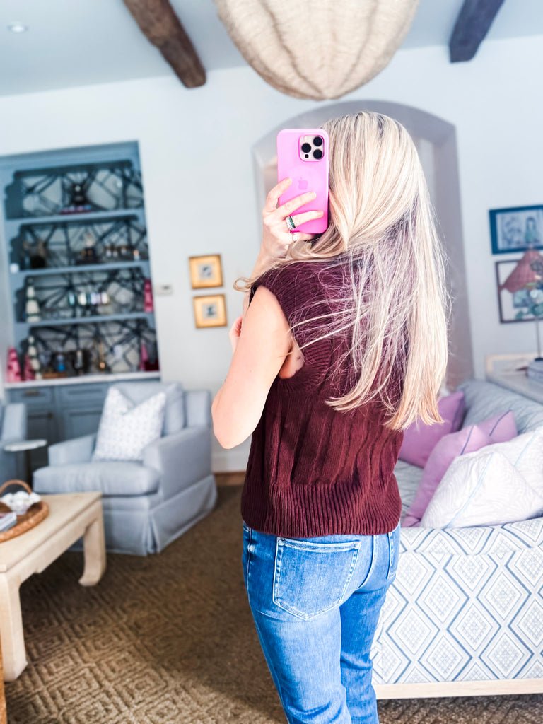 Fashion District Ribbed Sweater-Chocolate