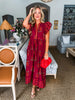 Coastal Brunch Floral Midi Dress-Garnet