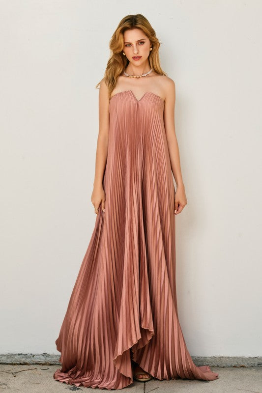 Moonglade Pleated Maxi Dress- Rose