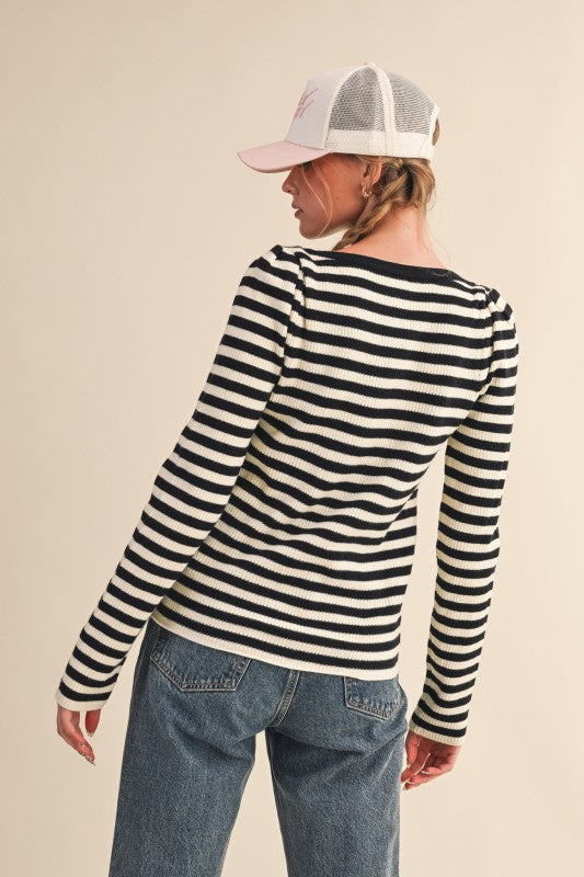 Nantucket Days Ribbed Top-Black/Ivory