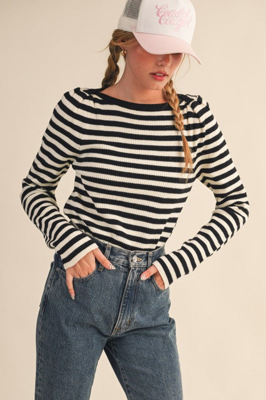 Nantucket Days Ribbed Top-Black/Ivory