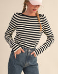 Nantucket Days Ribbed Top-Black/Ivory
